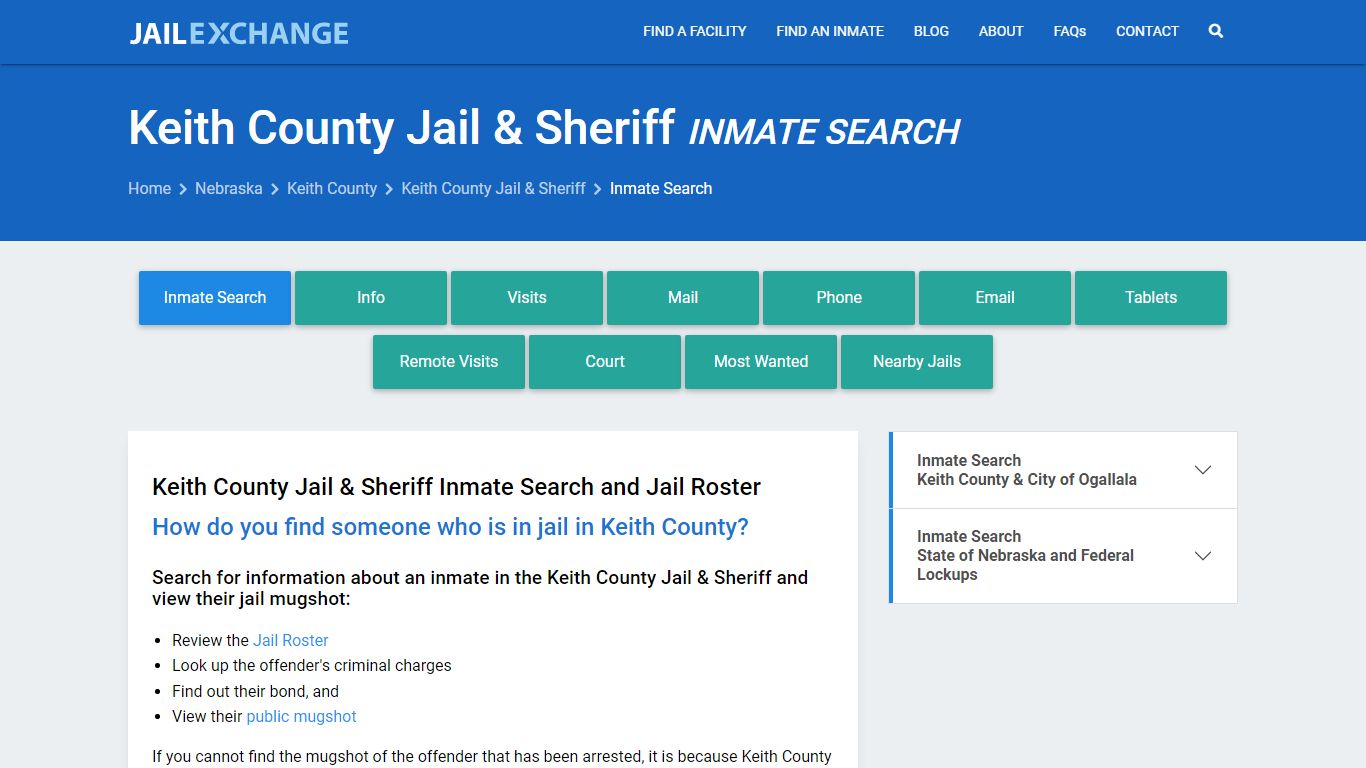 Inmate Search: Roster & Mugshots - Keith County Jail & Sheriff, NE