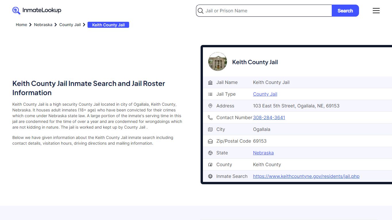 Keith County Jail Inmate Search and Jail Roster Information